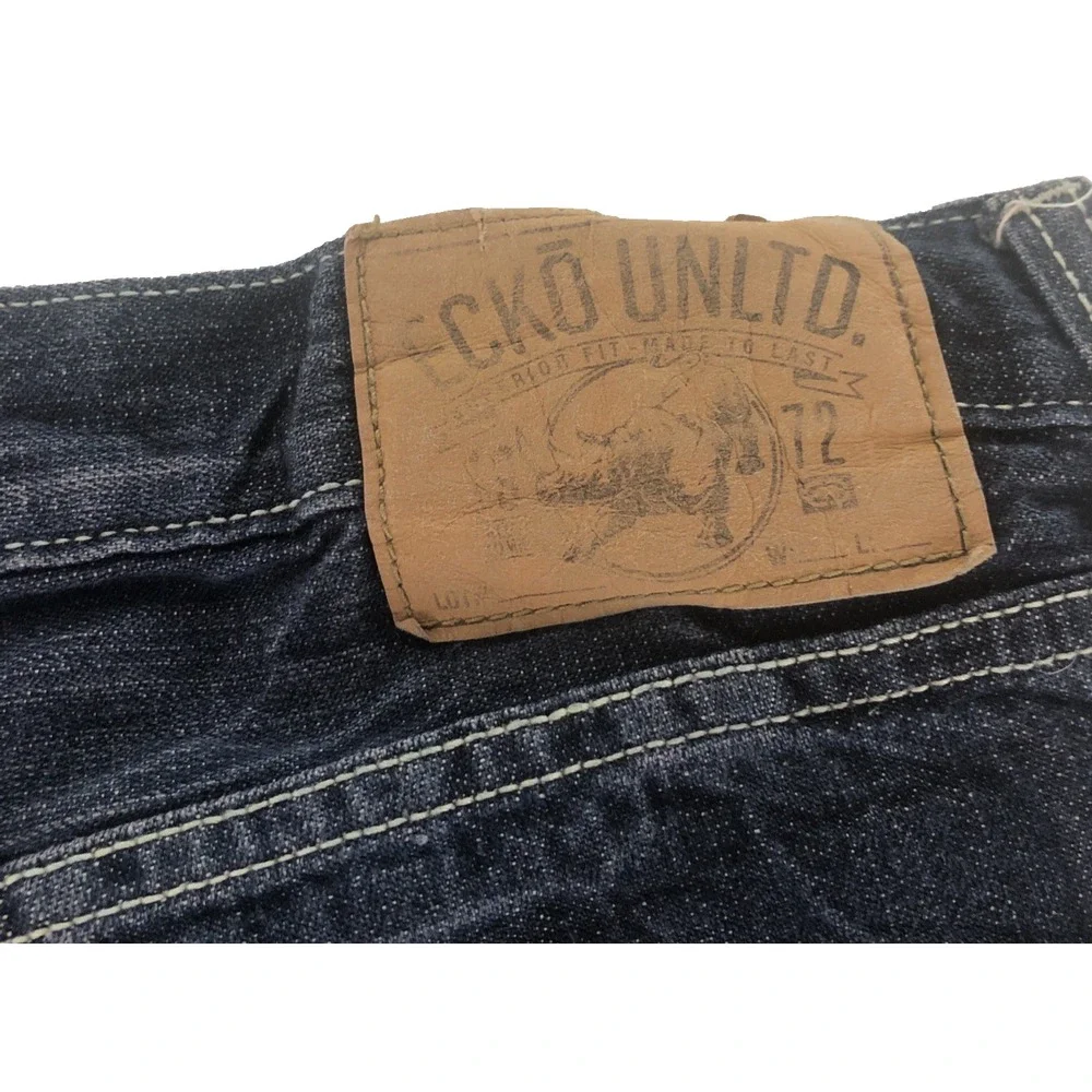 Ecko Unltd Men's Rhino Jeans 40x32 Straight Fit‎ Blue Denim Embroidered Y2K 90s
